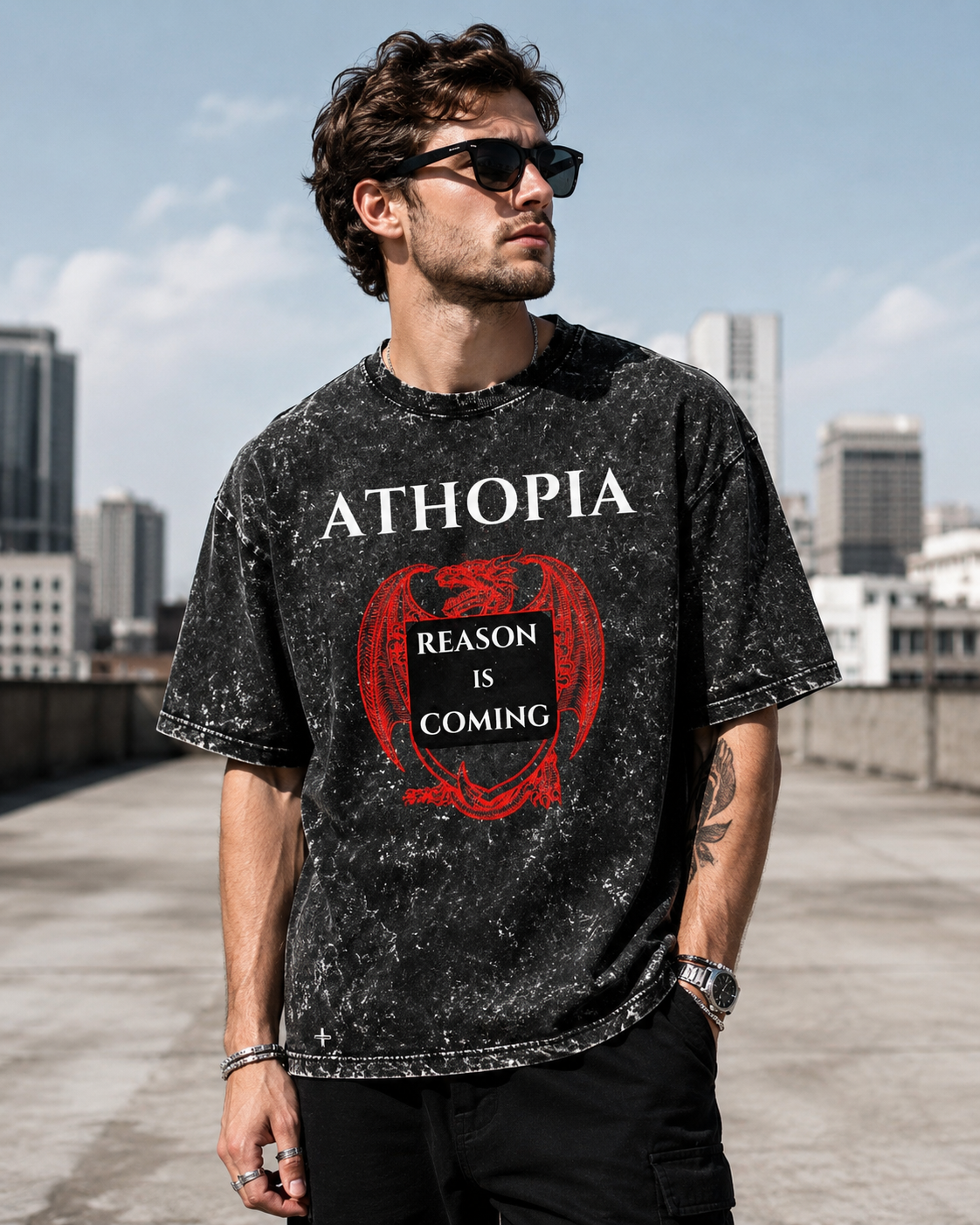 Athopia - Unisex Acid Washed Oversized Tee