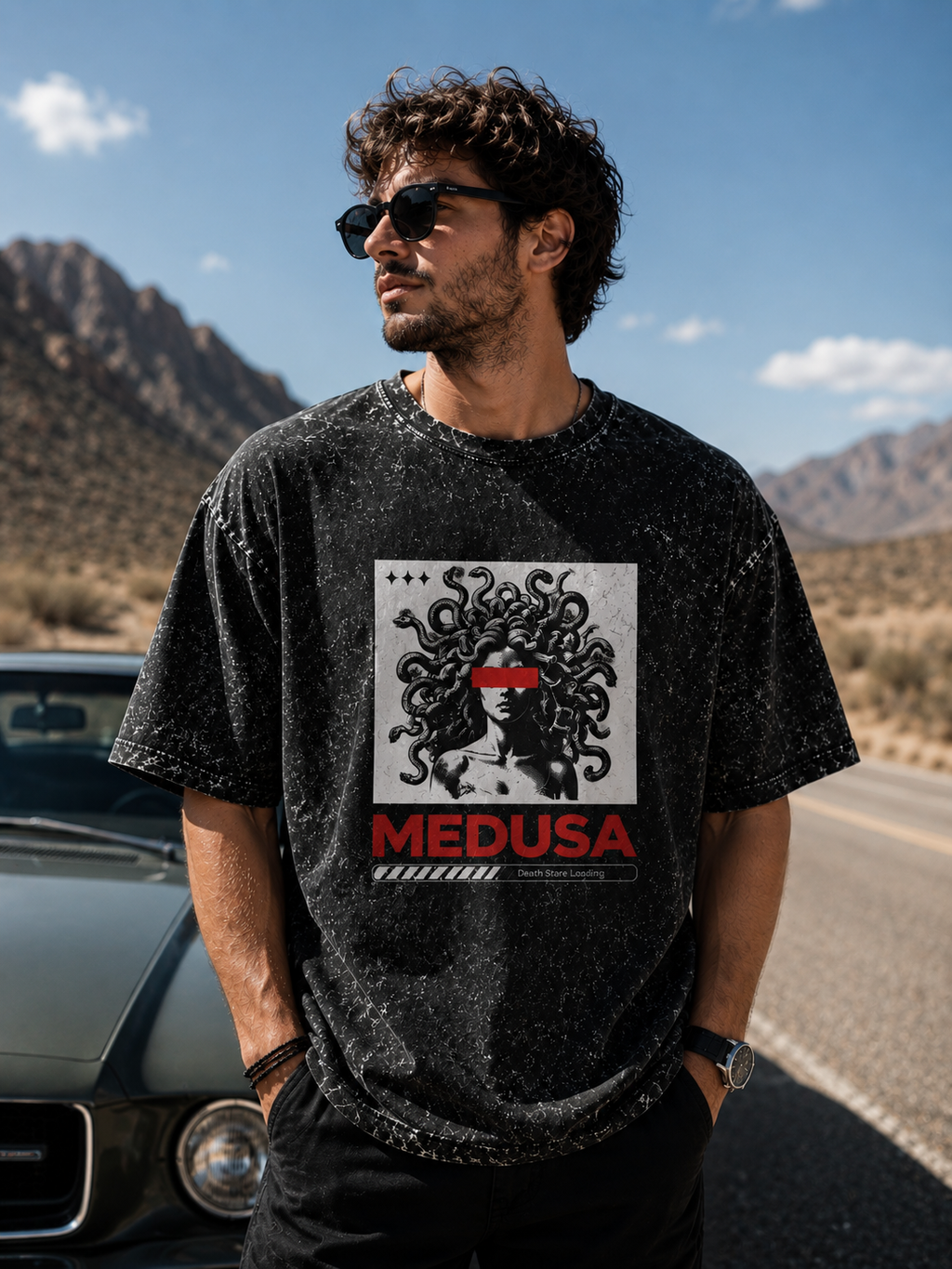 Medusa - Unisex Acid Washed Oversized Tee