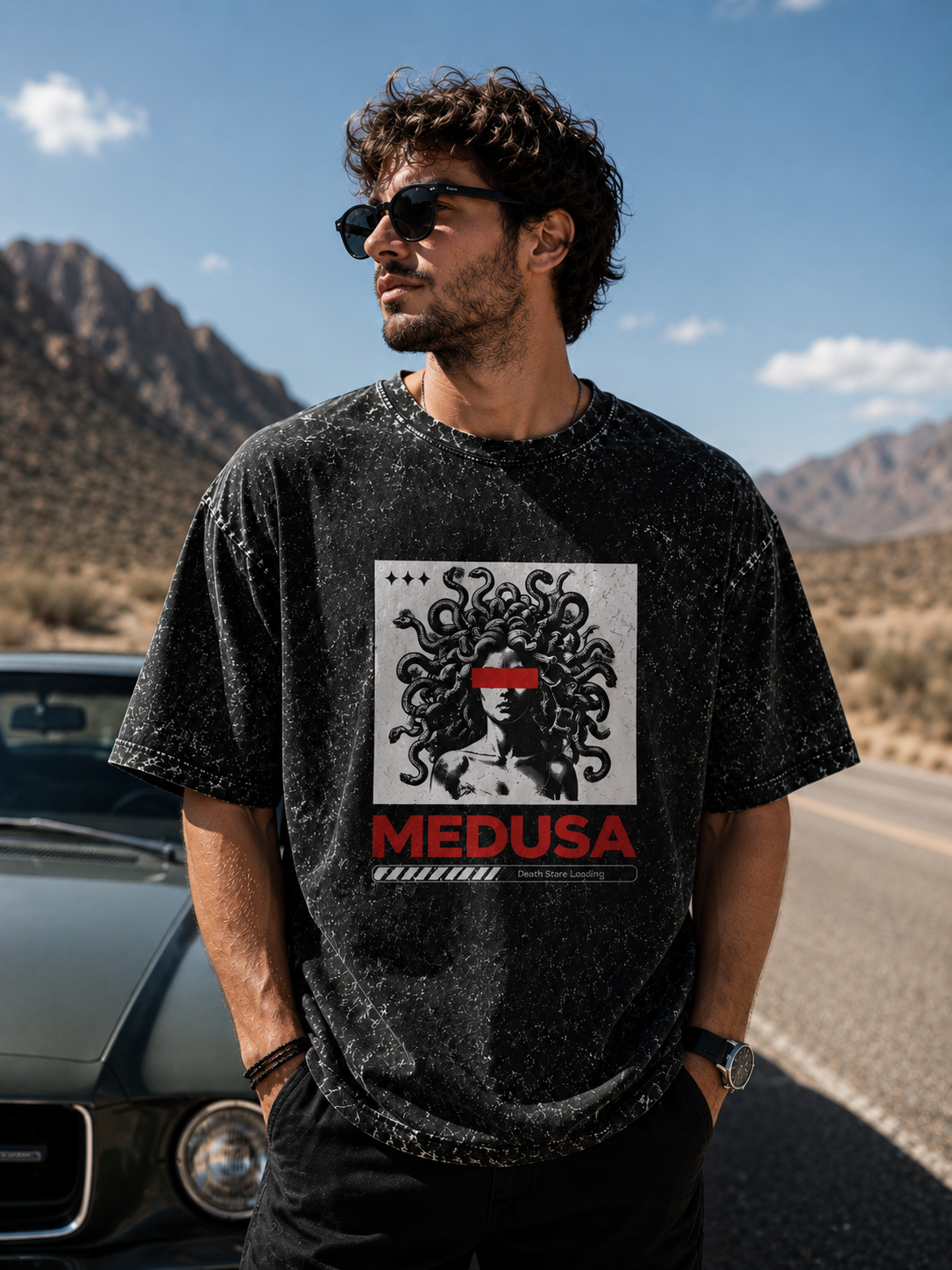 Medusa - Unisex Acid Washed Oversized Tee